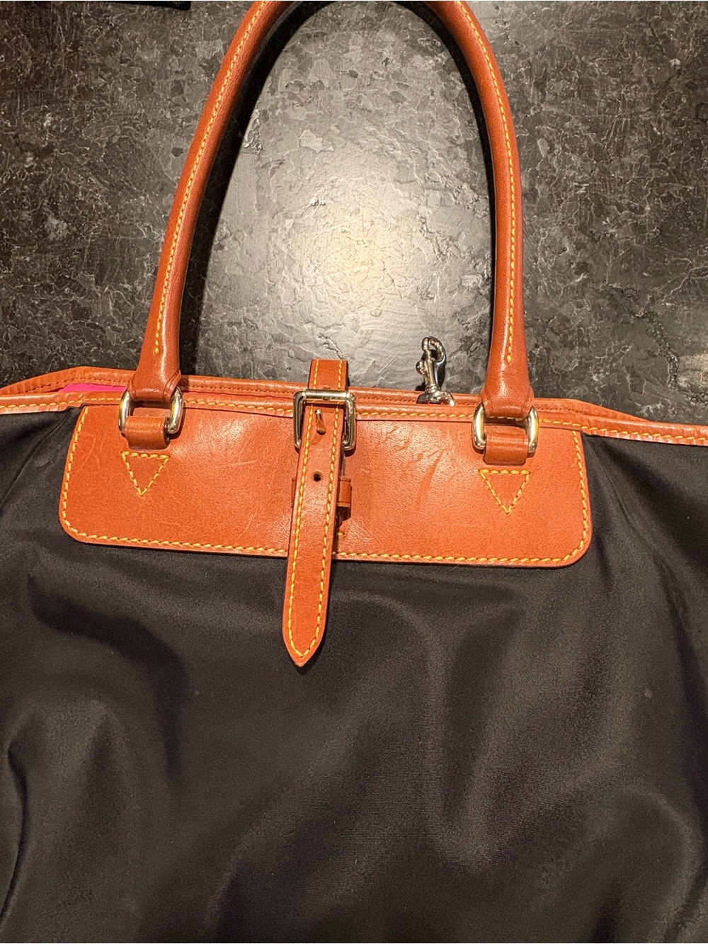 Dooney & Bourke Black Tote with Brown Leather Trim - Picture 3 of 9